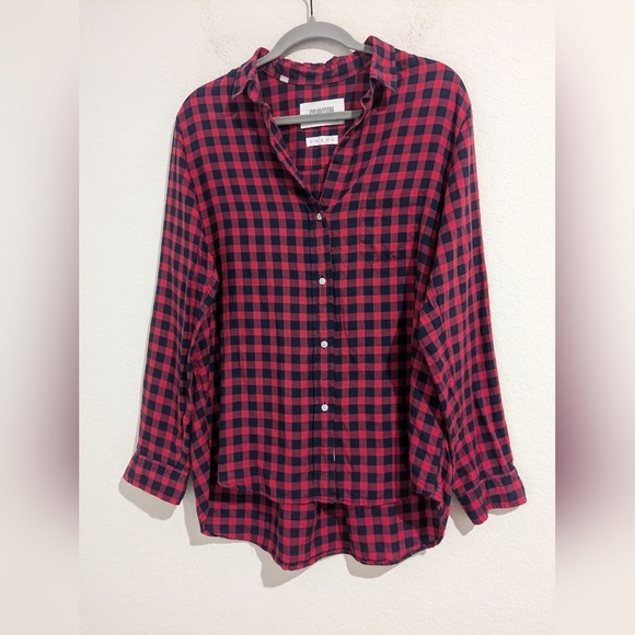 Grayson Red Checked Plaid Lyocell Lightweight V-Neck The Hero Button-Up Shirt LG - Picture 4 of 10